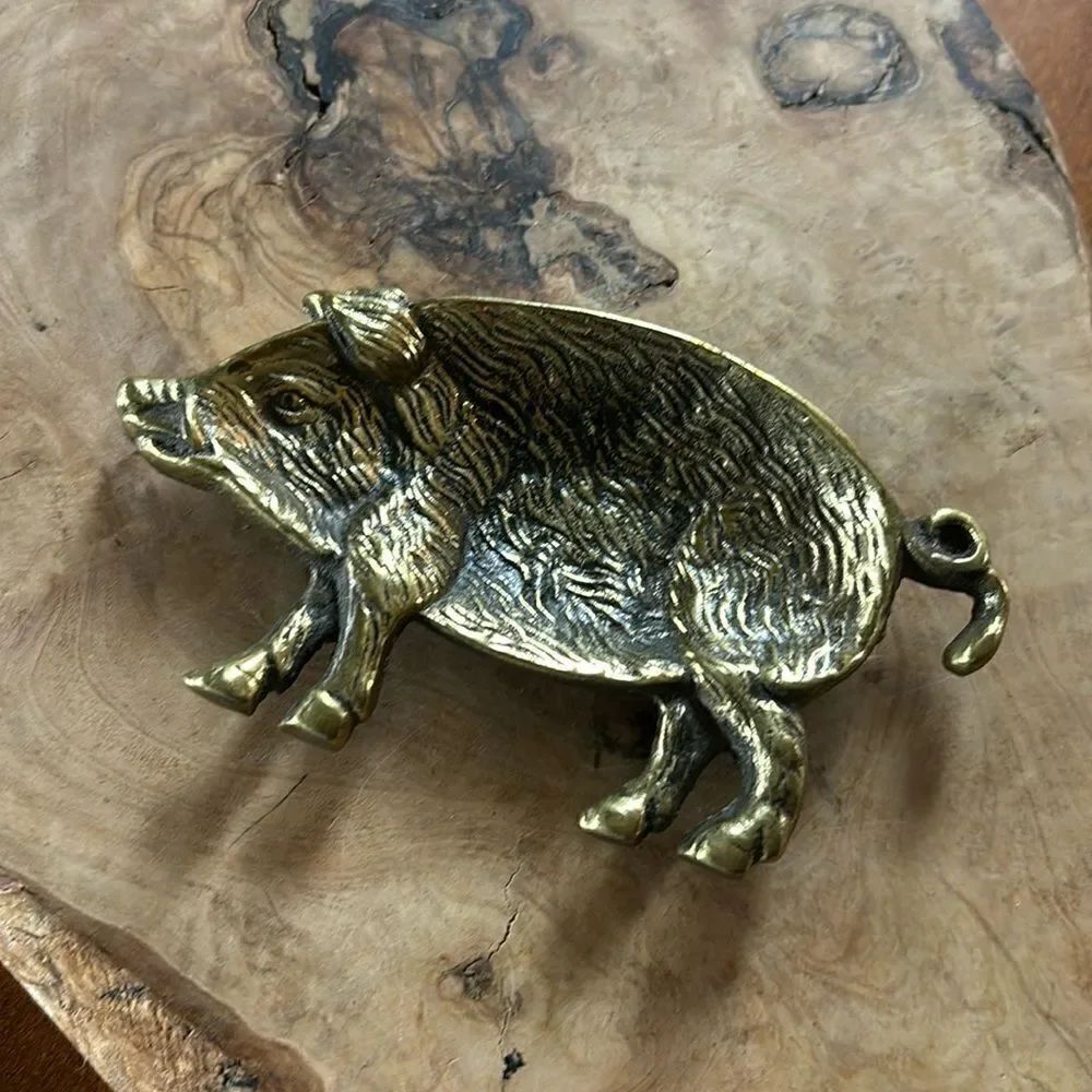 English Brass Pig Trinket Dish